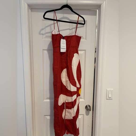 Cala de la Cruz Paloma Linen Midi Dress Red Floral Size Small NWT - Picture 5 of 12